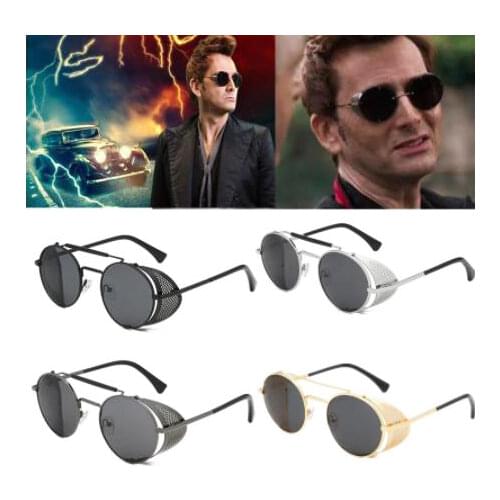 Good Omens Devil Crowley Cosplay Eyewear Sunglasses Punk Steam Retro Color Film Reflective Glasses Men Cosplay Props Glasses