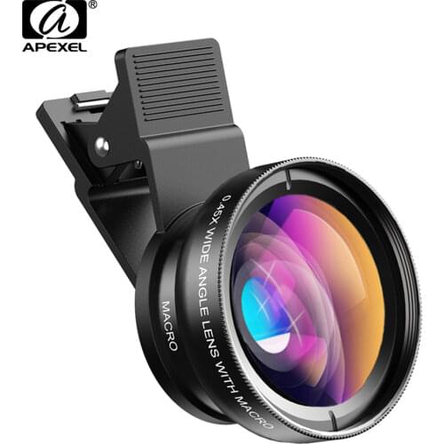 APEXEL Phone Camera Lens Kit 0.45x Wide Angle Macro Lens & 12.5x Super Macro Lens HD Camera Lentes for IPhone Huawei Xiaomi