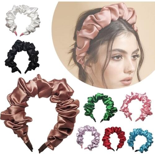 Solid Color Slik Padded Pleated Hairband for Women Fashion Scrunchy Headband Retro Hair Loop Female Hair Clips Hair Accessories