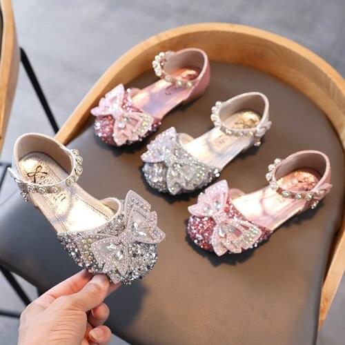 1-12 Year ChildrenS Fashion Shoes For Summer Princess Little Girl Party Dress Leather Sandals 2021 Baby Sequin Bow Elegant Shoe