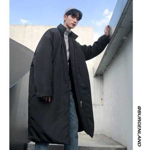 Winter Mens Long Parka Coat Loose Style Stand Collar Black Blue Warm Outwear A14