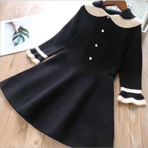 Sweater Dress Autumn Winter Girls Kids Dress For Girl Black Pink Bow Girls Princess Dresses Cute Kids Costume 4 6 8 10 12 Years