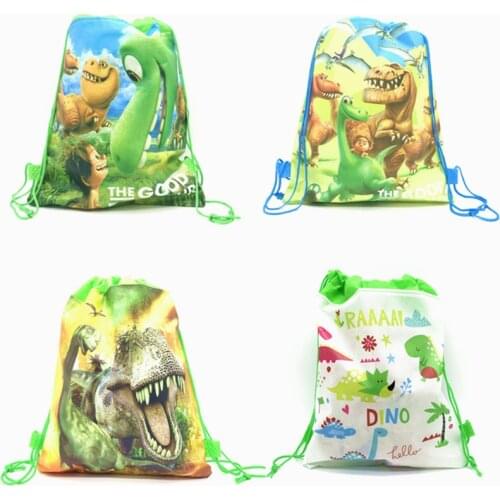 4 style Cartoon Dinosaur Drawstring Backpack Non-Woven Fabric Loot Bag Gift Bag Theme Party For Kids Boy Birthday Decoration 1p