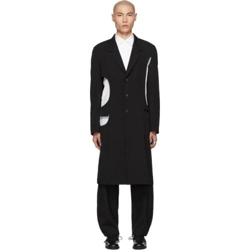 S-6XL!!2019 mens trench coat hollow out tuxedo British style design sense of cargo casual runway coat