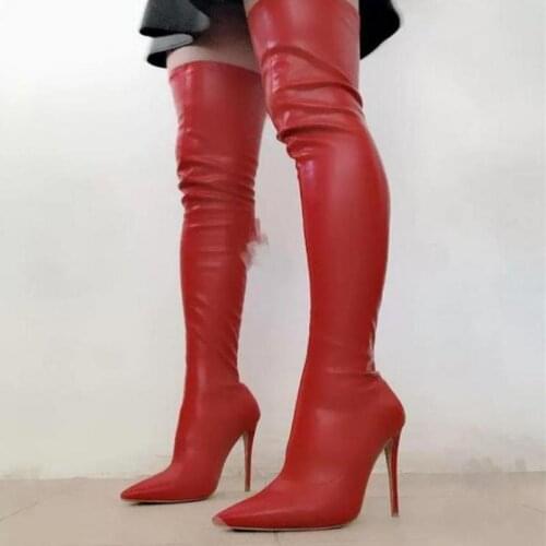 Over-the-knee Boots Womens Stiletto Pointed Toe Thigh Boots Women 12cm Thin Heels Sexy Elastic Leather Slim Long Boots Shoes