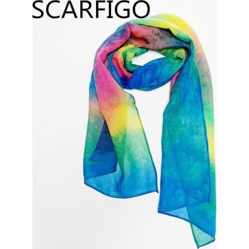 SCARFIGO 2021 New Women Long Soft Silk Scarf Blue Gradient Scarves Bandana Fashion Scarf For Ladies