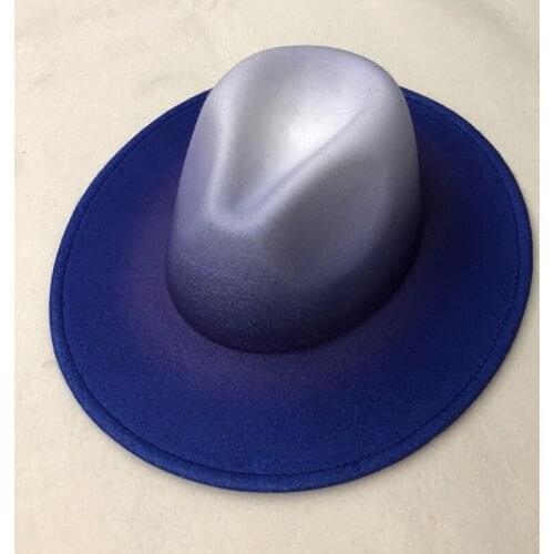 Fedoras hat Unisex Wide Brim Gradient color designed luxury vintage artificial jazz cap Black Derby panama church Men winter hat