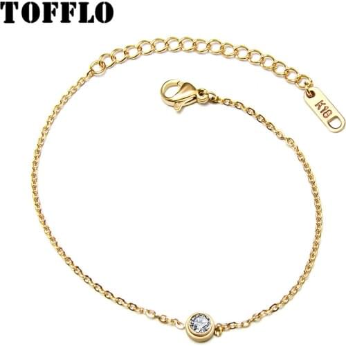 TOFFLO Stainless Steel Single Zircon Inlaid Bracelet Fashion Bracelet Womens Versatile Accessories BSE022