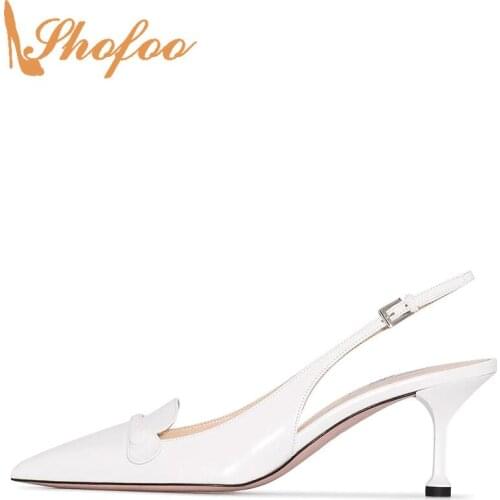 White High Thin Heels Pointed Toe Slingbacks Buckle Pumps Woman Large Size 10 15 Lady Summer Fashion Office Mature Shoes Shofoo