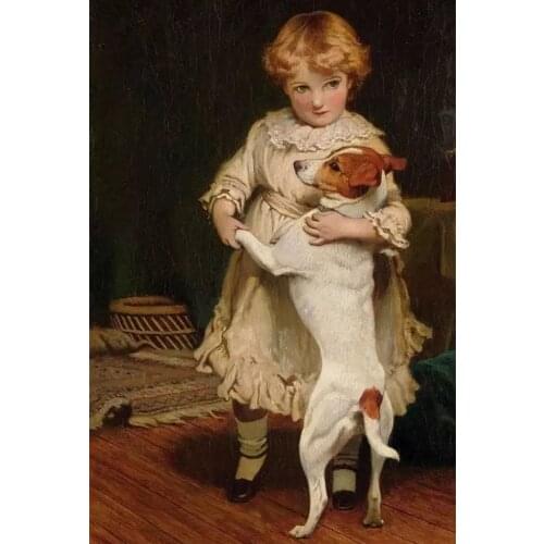 Girl and Dog Needlework,Cross stitch kit Oil Painting Stylish for Embroidery,14CT White canvas DIY Handmade Decorative paintings