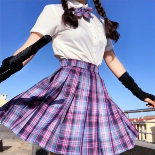 Harajuku y2k Kawaii Women Purple Gothic Pleated Plaid Skirt 2021 Summer JK Cosplay Style High Waist Girls Sexy Dance Mini Skirts