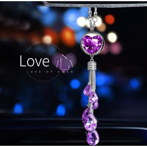 Car Rear View Mirror Charm Crystal Love Heart Hanging Ornament Rhinestone Interior Decor Crystal Fox Lucky Charm Pendant Women