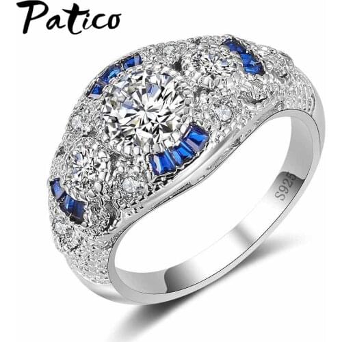 Fashion Women Jewelry 925 Sterling Silver Birthday Party Finger Rings CZ Crystal Stone Wedding Rings Girlfriends Gifts