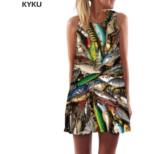 KYKU Brand Fish Dress Women Animal Office Squid Beach Tropical Boho Fishinger Ladies Dresses Womens Clothing Vintage