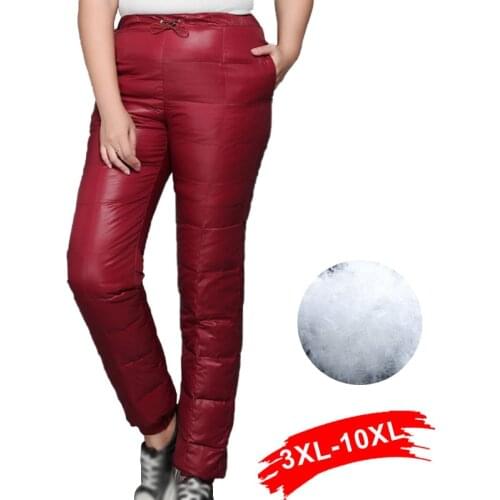 Plus Size Winter Duck Down Velvet Jogger Pants 7XL 10XL Women Elasitc Waist Skinny Warm Casual Pants Female Black Work Trousers