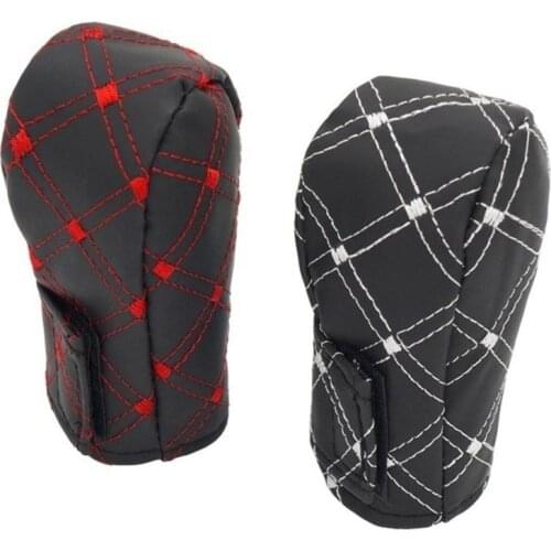 2PCS Car Faux Leather Gear Shift Knob Cover Hand Brake Cover Sleeve 2 In 1 Set Professional Car Interior Shift Knob Cover