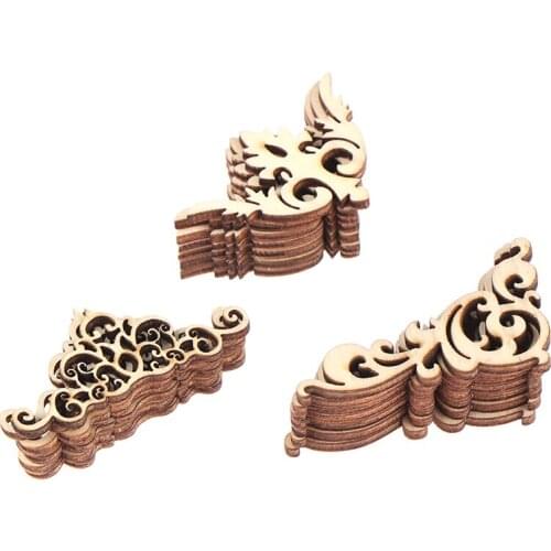 20Pcs Natural Wood Crafts Scrapbook DIY Book Corner Flower Lace Pattern Wooden Ornaments Handmade Album Corners