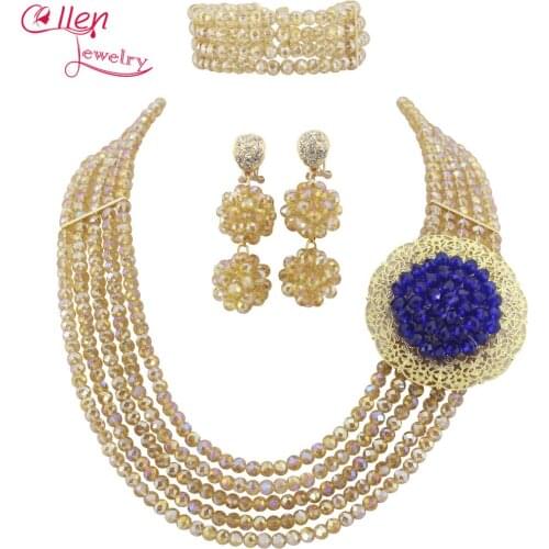 2017 newest Florid champagne Nigerian wedding bridal jewelry sets for women Indian Gift Costume african beads jewelry set N0049