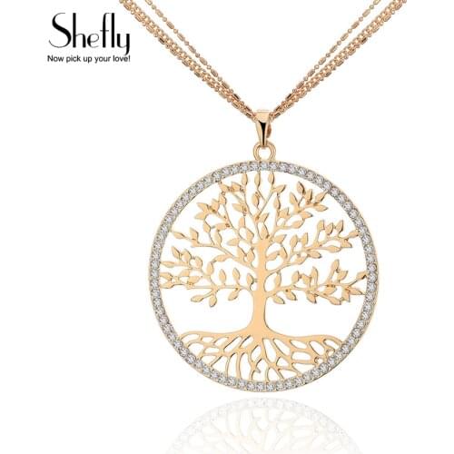 2020 New Tree Of Life CZ Crystal Necklaces & Pendants Multi Leaves Silver Color Gold Pendant Collier Women Jewelry Gifts XL07830