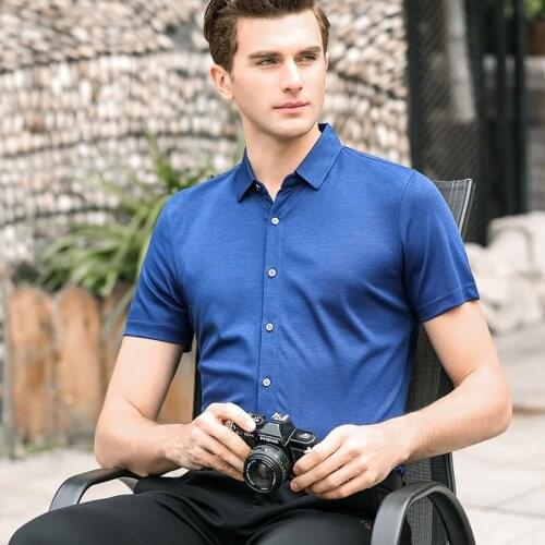 2020 new arrival summer high quality mulberry silk men Shirts men, Mens Short Sleeve Business Casual Male shirt size S-3XL