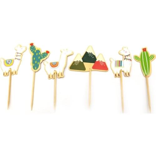 24pcs/pack Kids Girls Favors Birthday Party cactus Theme Cake Topper Decorations Happy Baby Shower Cupcake Toppers with Sticks