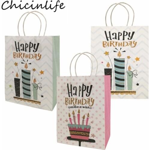 5Pcs Happy Birthday Handles Gift Packaging Bags Printed Cake Kids Birthday Party Decor Boy Girl Baby Shower Paper Bags Supplies