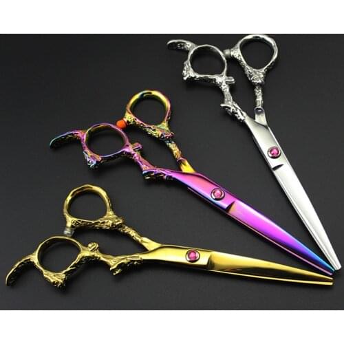 Professional Japan 440c 6 inch dragon hair scissors set haircut thinning barber haircutting cutting shears hairdressing scissors