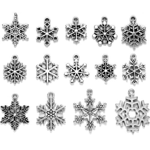 70 pieces of snowflake silver diy bracelet accessories alloy pendant jewelry Christmas series ancient silver snowflake pendant