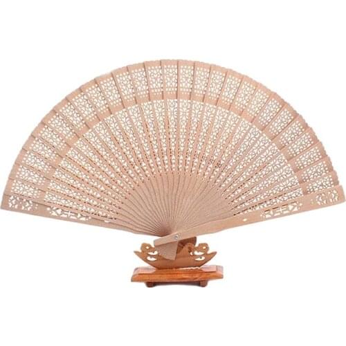 8 Inch Wood Fan Hollow Folding Fan Sandalwood Wood Fan Gift Fan Hollow Chinese Style Wood Carving Printing Decoration