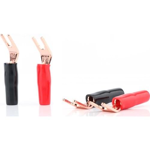 8pcs Rose Plated Tuning Fork Banana Y Spade Plug Solderless Speaker Cable Power