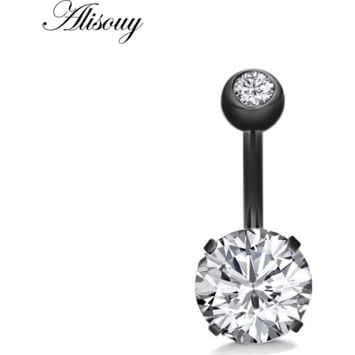 Alisouy 1 PCS Belly button rings 14G internal thread stainless steel prong setting CZ wholesale piercing jewelry navel piercing