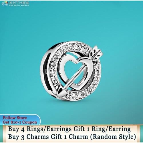 Ahthen 925 Sterling Silver Beads Asymmetrical Heart & Arrow Clip Charm fit Original Pandora Bracelets Women Jewelry Making
