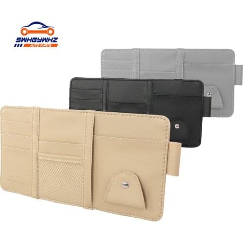 Car Sun Visor Storage Bag Universal Car Organizer Sunglasses Holder Pu Leather Stowing Tidying Box For Card Ticket Keys Storage