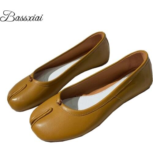 Luxury Genuine Leather Split Toe Casual Shoes Woman Flat Heel Little Bowtie Multicolor Slip-on Ballet Flats For Girls