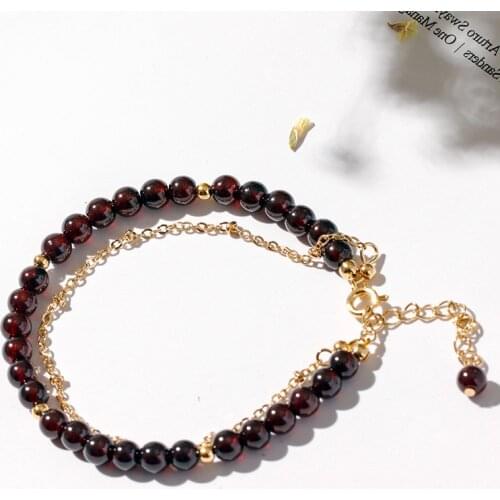 Natural Stone Garnet Beads Bracelet Wine Red Gold Plated Double Layer Strand Bangles Bracelets for Women Jewelry 2021 YBR200