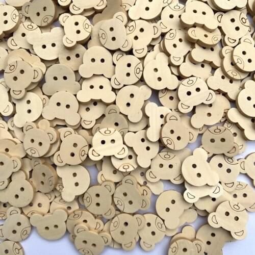 DIY Decorative Bear Wooden Buttons Natural Teddy Bear 2Holes Wood Sewing accessories Buttons for clothing Children for Charms