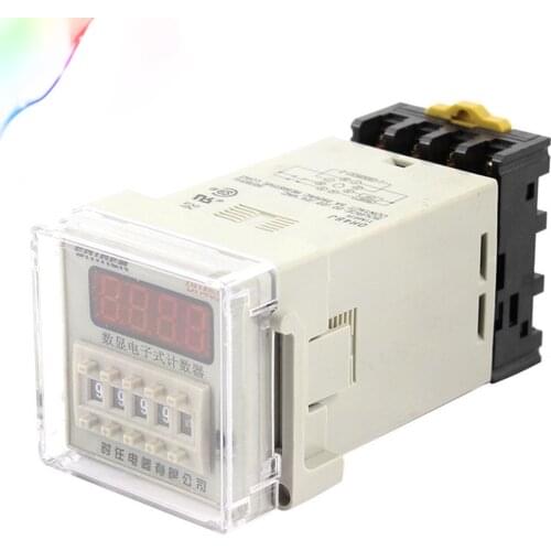 DH48J-8 1-9999 Panel Mount Digital Counter Relay w Base AC/DC 24V 50/60Hz