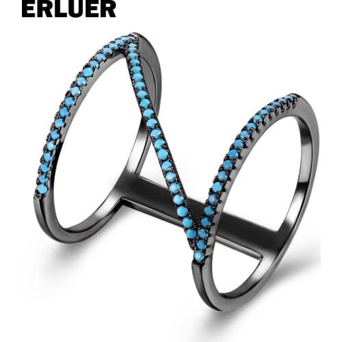 ERLUER Fashion rings for women girls Hot sales Blue natural stone zircon jewelry gifts Letter Z shape Party wedding Finger Ring