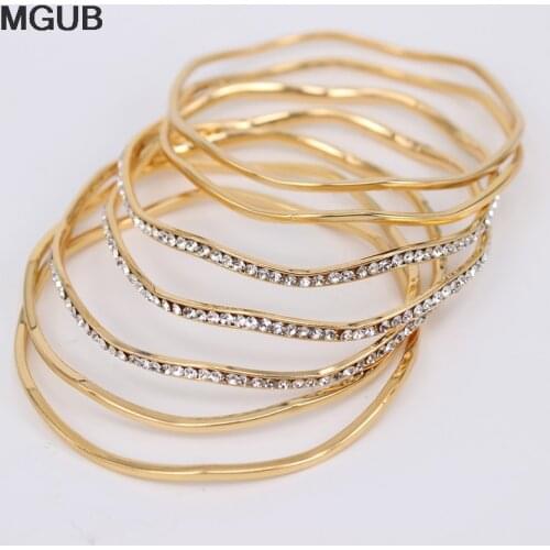 European and American fashion jewelry 7 ring wave rhinestone bracelet gold color Real model wearing no P picture LH657