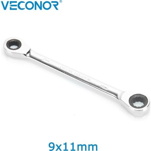 Veconor Professional Double Ratchet 72T Spanner Wrench Double Ratcheting Wrench 9x11mm