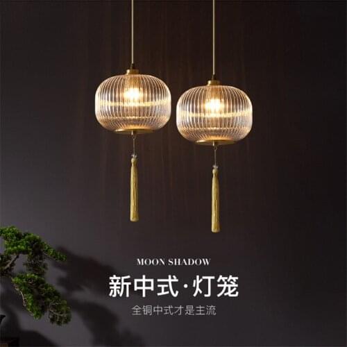 Chinese Style Brass Glass Pendant Lamps American Restaurant Bedroom Bedside Hanging Lamp Corridor Porch Balcony Pendant Lights