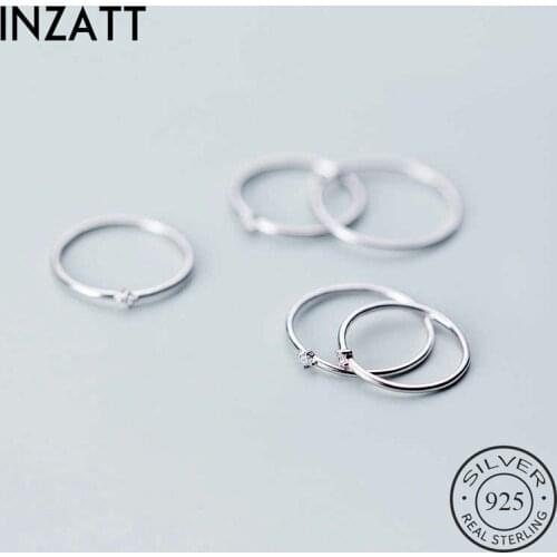 INZATT Real 925 Sterling Silver Zircon Geometric Ring For Fashion Women Party Cute Fine Jewelry Minimalist Accessories Gift