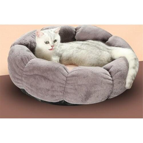 Cat Round Soft Winter Sleeping Nest Pet Soft Petal Bed House Cat Plush Cushion Kennel Puppy Doggy Non-slip Basket Mat Pad