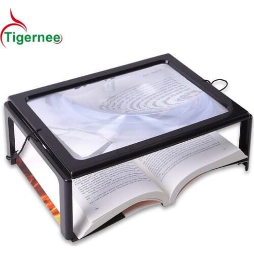 Reading Magnifier Desk Type 3X Reading Loupe Magnifying Glass Illuminated Magnifier with 4pcs LED Lamps Lights for Old People