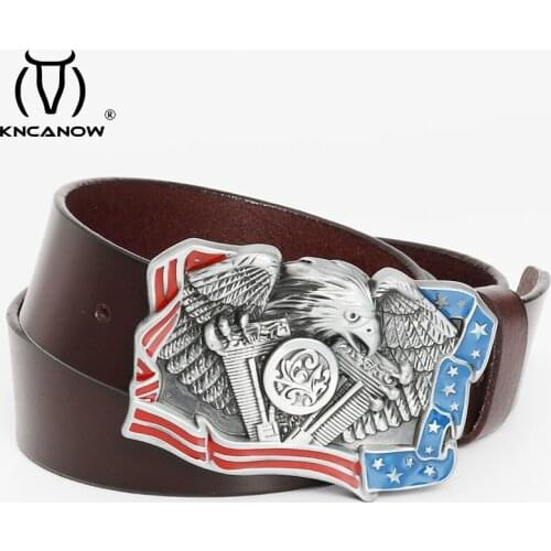Scale Cowskin Leather Casual Men Belts High Quality Unique Designer Male Eagle Automobile Engine Pattern Buckle Strap For Jeans