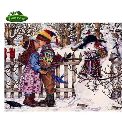 YUMEART Diamond Painting Cross Stitch Snowman Child Kiss Diy Diamond Embroidery Kits Diamond Mosaic New Year Home Decor