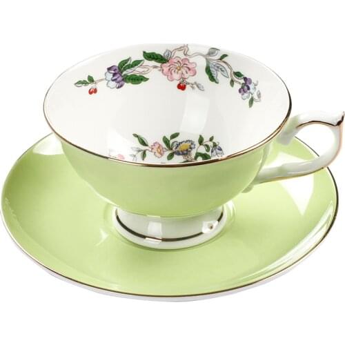 Coffee Cup And Dish Set Flower Painted Gold Bone China Cup English Tea Cup