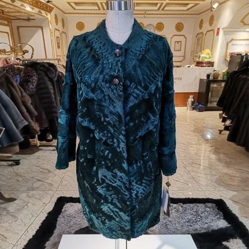 Latest luxury high-end customized natural Karakul Sheep Swakara Fur coat Wild Mink Collarreal fur women coat Sheepskin coat Silk