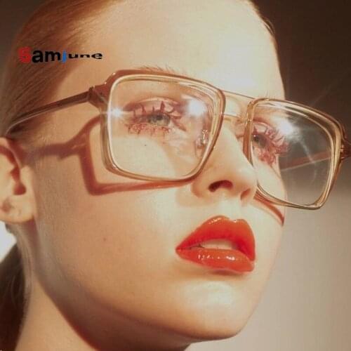 Samjune Square Luxury Sun Glasses Brand Designer Ladies Oversized Crystal Sunglasses Women Big Frame Clear Glasses For Female