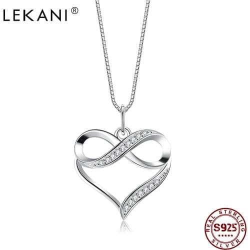 LEKANI S925 Sterling Silver Necklace For Women Heart Shape Inlay Cubic Zirconia Pendent Necklace Send Lover Gifts Fine Jewelry